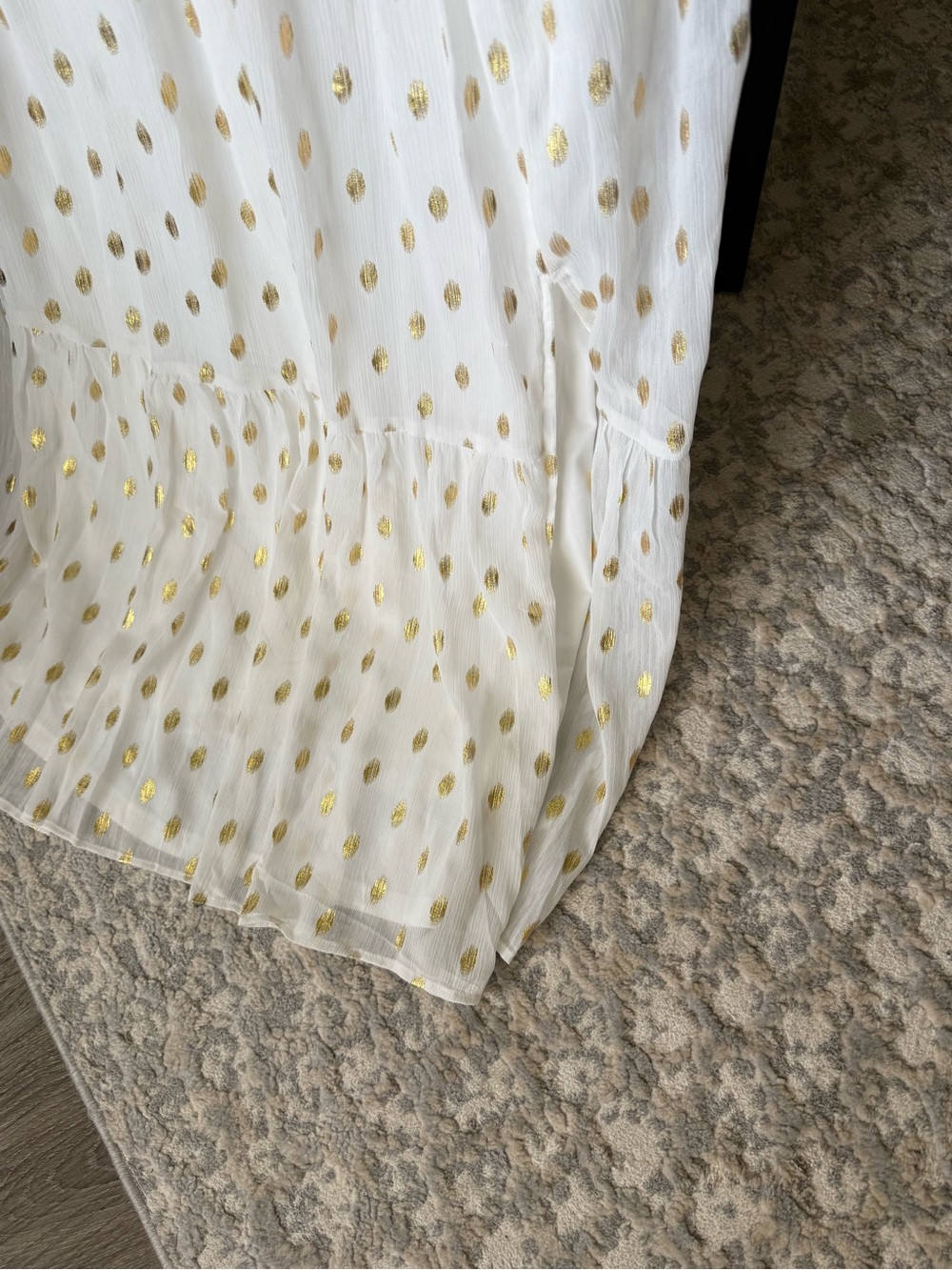 Lulu's Cause to Celebrate White and Gold Dot Ruffled Tiered Midi Dress - Picture 6 of 12